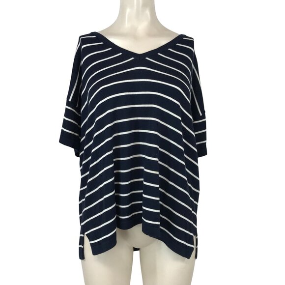 MOTH - WOMEN'S SMALL - NAVY SHORT SLEEVE V NECK PULL-OVER SWEATER SHIRT TOP - Picture 1 of 6